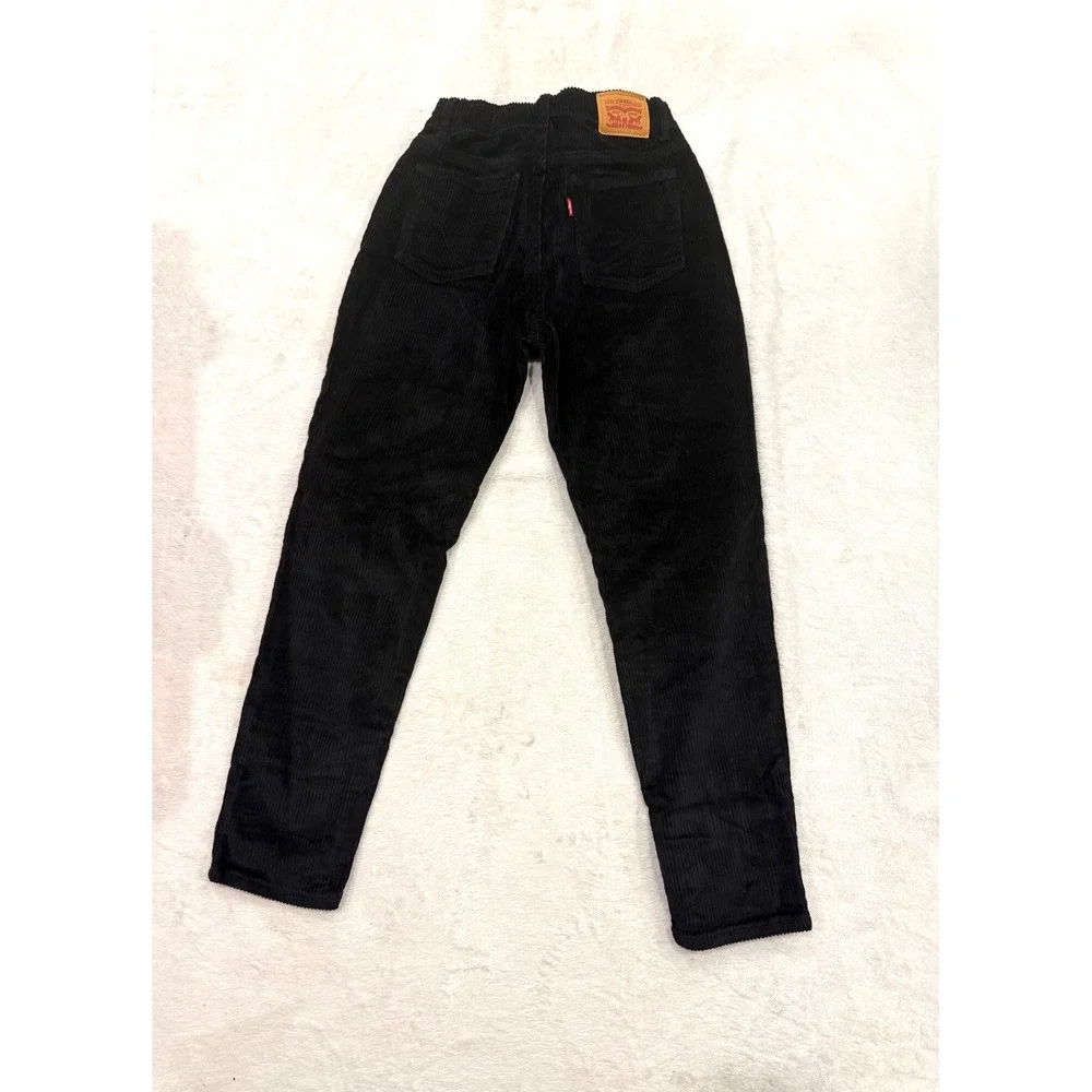Levis Kids Mini Mom Corduroy Pants Black High Waist Adjustable Tapered Size 12 R